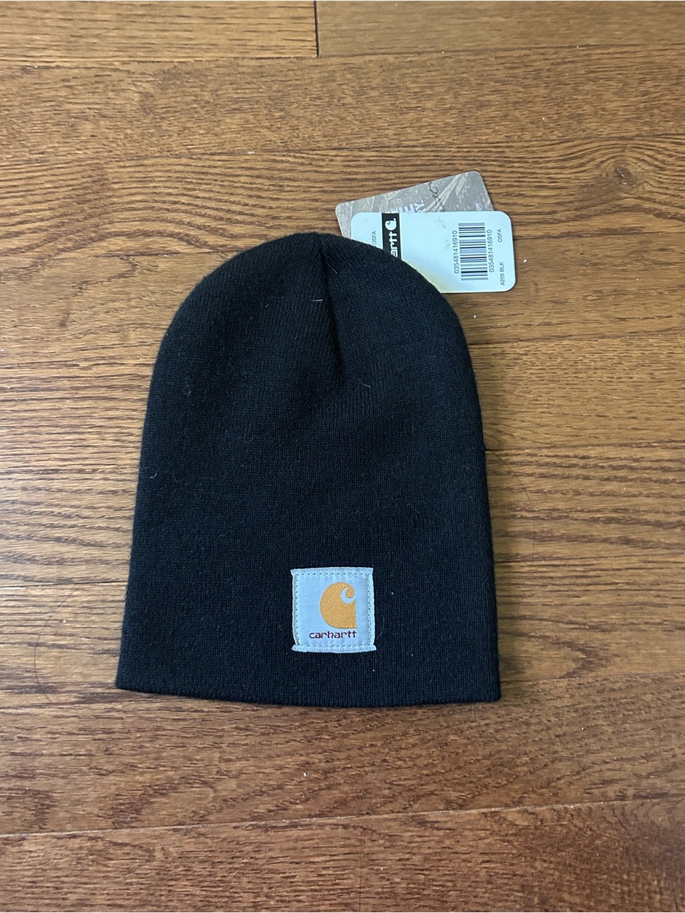 Carhartt Black Beanie with Tan Logo Patch